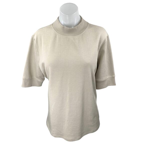Zara Women's Cream Beige Knit Short Sleeve Mock Neck Shirt Sweater Top Size XL - Picture 1 of 4